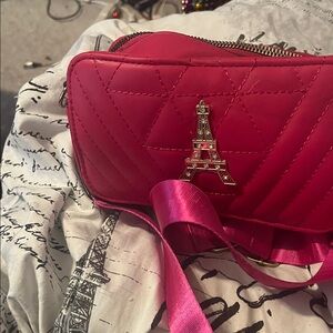 Pink Quilted Women's Bag with bling Eiffel Tower